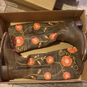 Dan Post Brown Boots with Orange Floral Embroidery